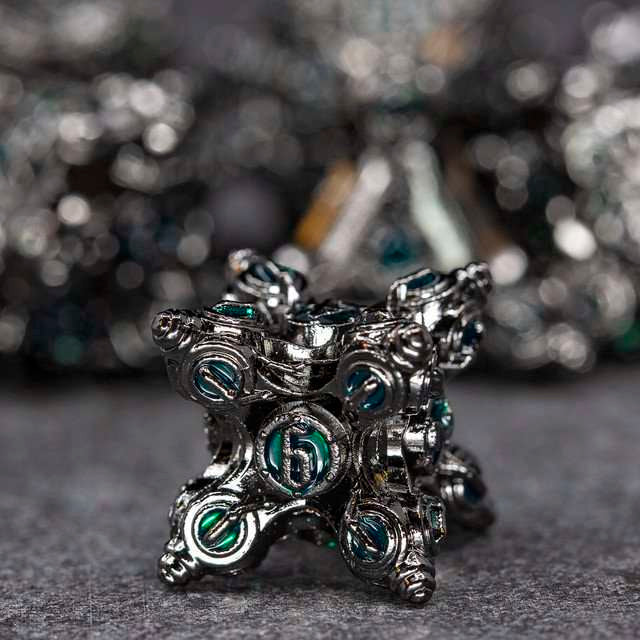 Sage’s Finials Midnight Glade Metal Polyhedral Dice Set image 7
