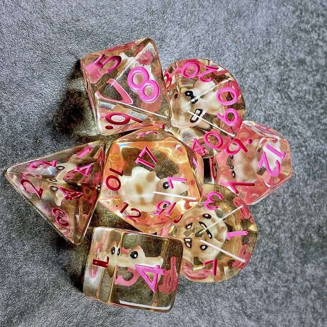 Sage's Familiars- Bunny Familiar Resin Pink Polyhedral Dice Set image 11