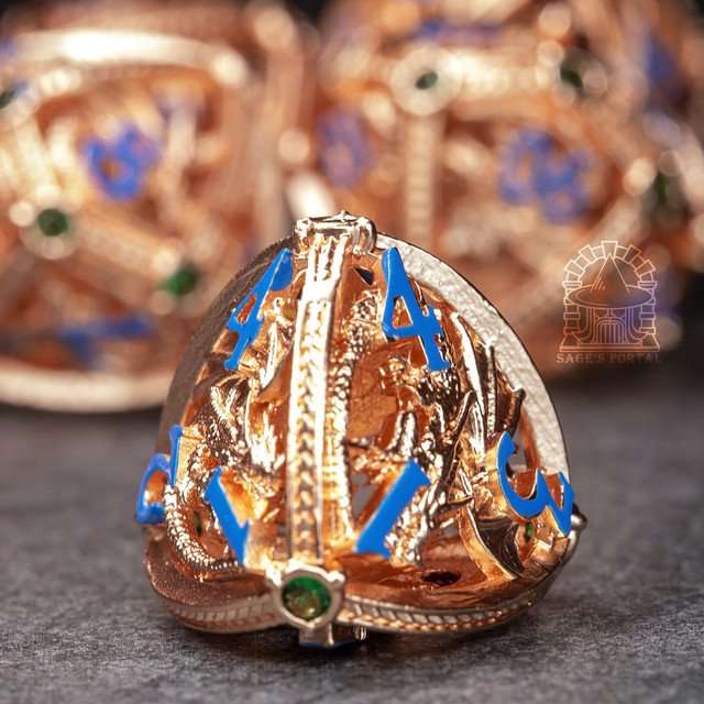 Sage’s Dragon Orb Copper Green Diamond Hollow Metal Polyhedral Dice Set image 7