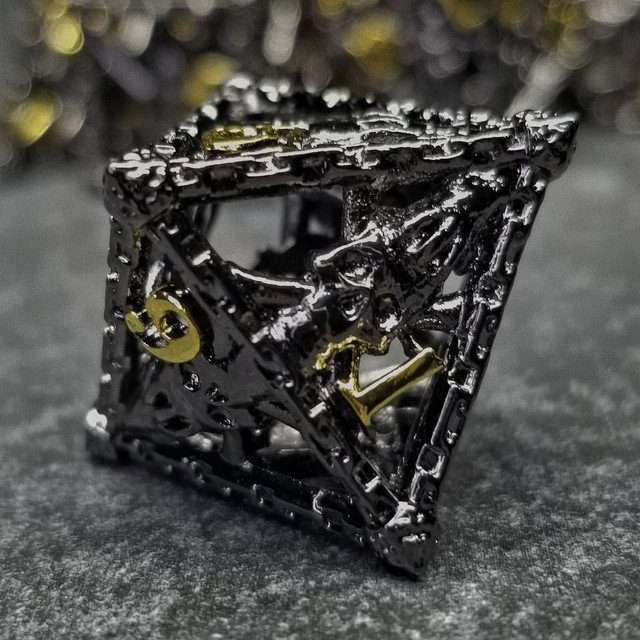 Chained Death Black/Gold Hollow Metal Polyhedral Dice Set image 5