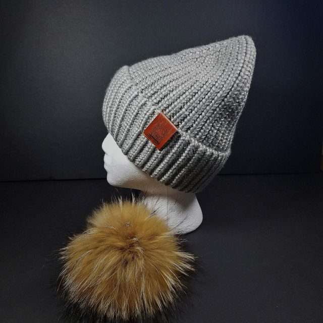 Sage’s Cap – Grey Knit Beanie with Raccoon Pompom image 1
