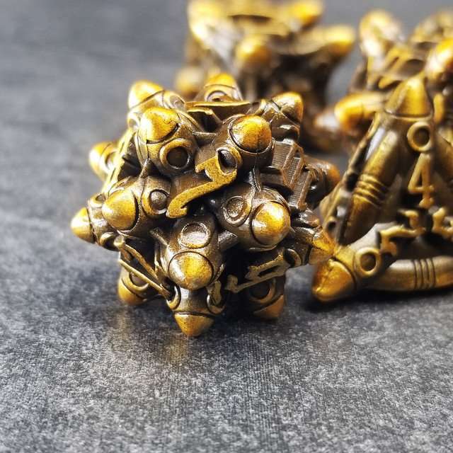 Sage’s Starships Antique Gold Metal Polyhedral Dice Set image 0