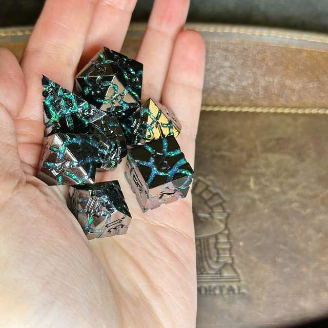 Sage's Warp Stones Green Nebula Metal Polyhedral Dice Set image 10