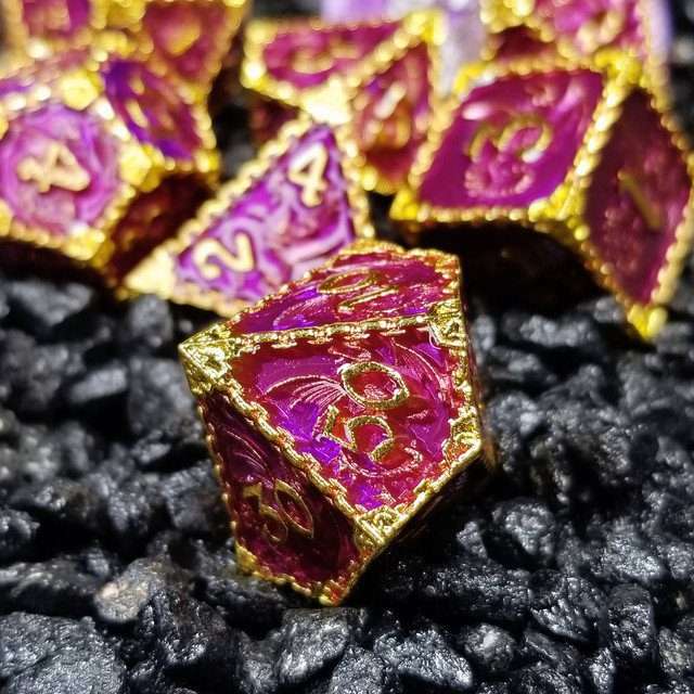 Sage's Dragonstones - Mystic Wyvern Purple Gold Metal Polyhedral Dice Set image 3