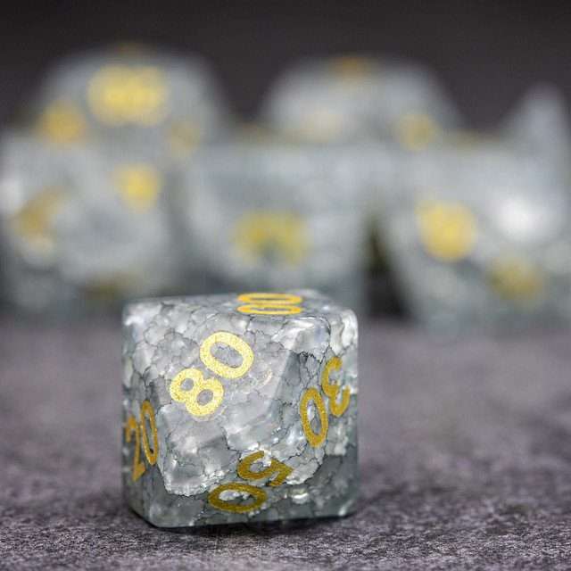 Sage's Kaleidoscopes White/Mica Cracked Glass Frosted Finish Polyhedral Dice Set image 4