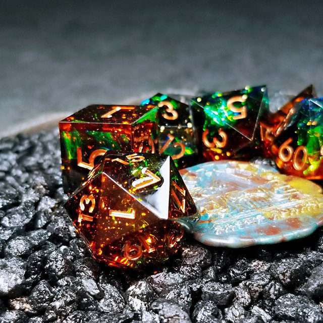 Sage's Enchanted Crystals Cola/Green/Blue Sharp Edge Resin Dice Set image 13