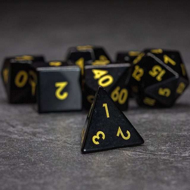 Sage's Treasures - Obsidian Gloss Finish Gold Ink Polyhedral Dice Set image 7