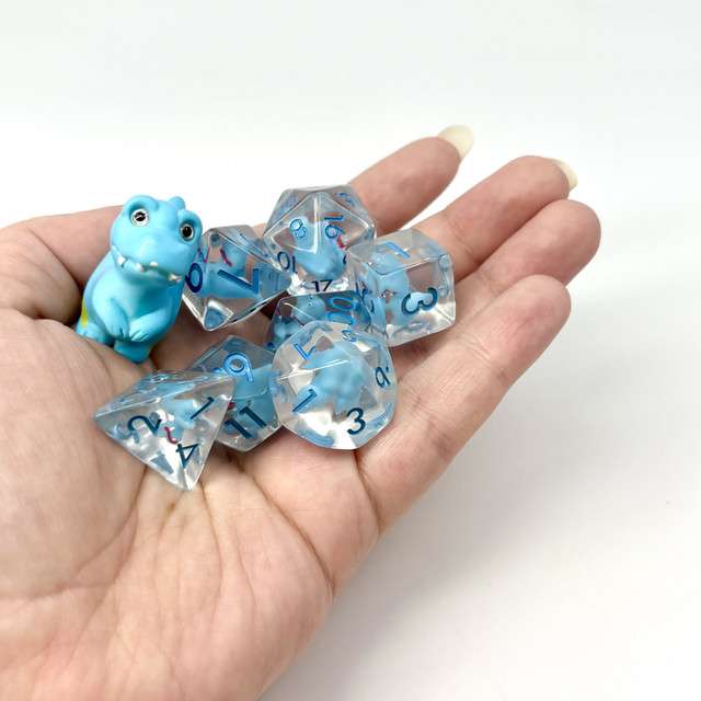 Sage's Blue T-Rex Familiar Resin Polyhedral Dice Set + Toy image 3