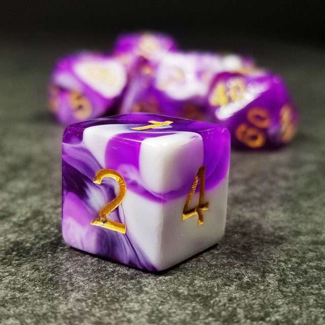 Sage's Stones - Purple/White Gold Ink Acrylic Polyhedral Dice Set image 11