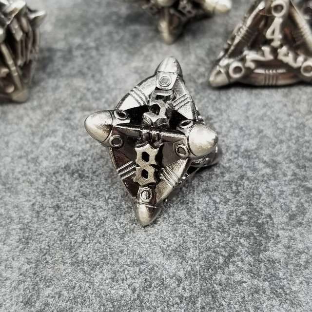 Sage’s Starships Antique Silver Metal Polyhedral Dice Set image 3