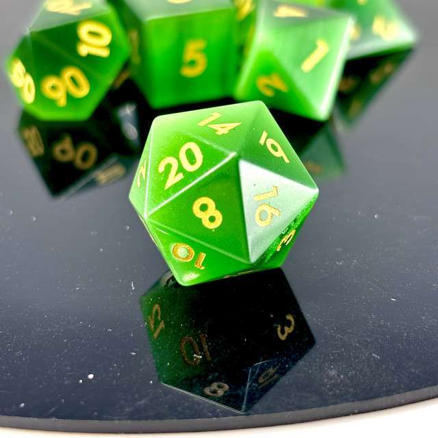 Sage's Treasures - Gemstone Green Cat's Eye Polyhedral Dice Set image 8