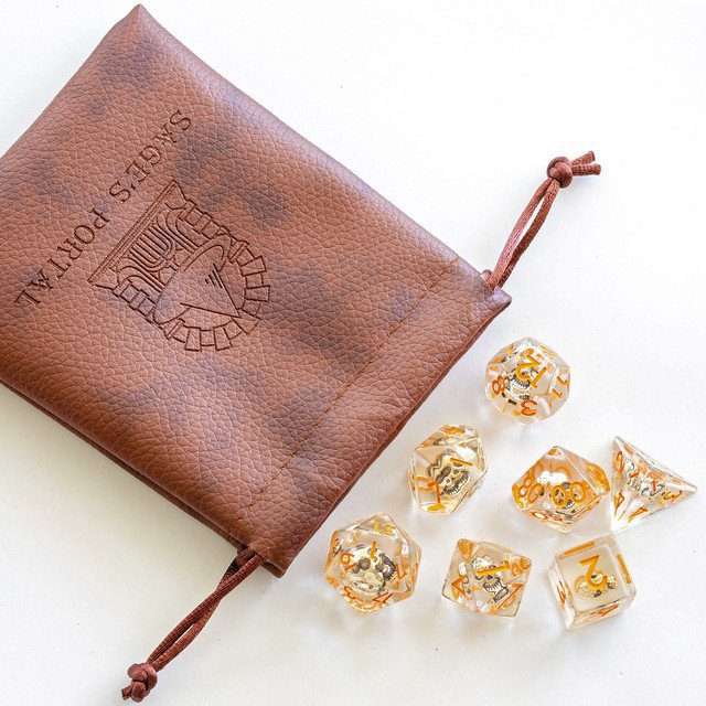 Sage's Familiars - Golden Skull Orange Ink Resin Polyhedral Dice Set image 10