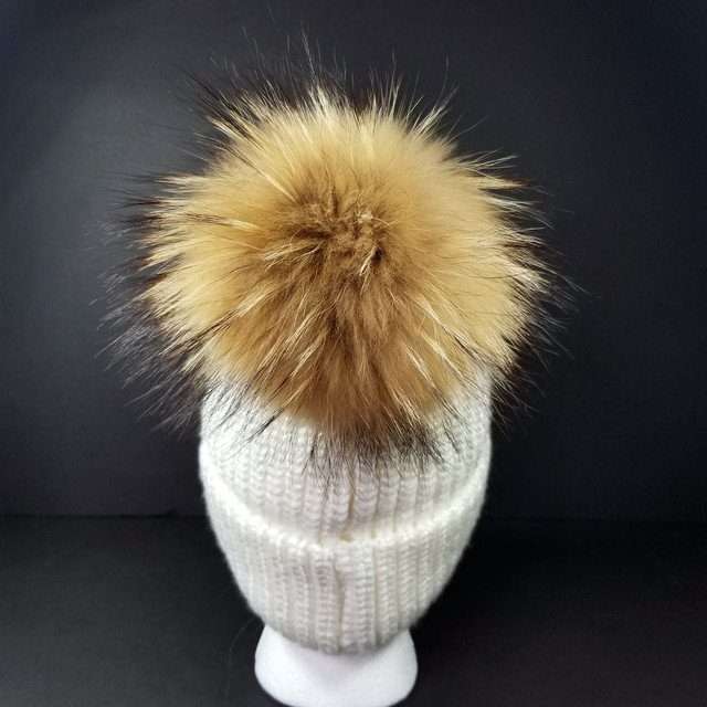 Sage’s Cap – White Knit Beanie with Raccoon Pompom image 0