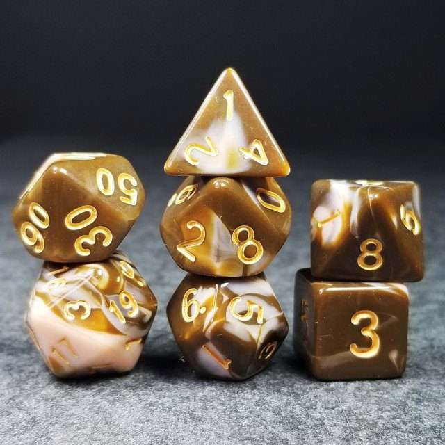 Sage's Stones - Coffee/White Gold Ink Acrylic Polyhedral Dice Set image 9