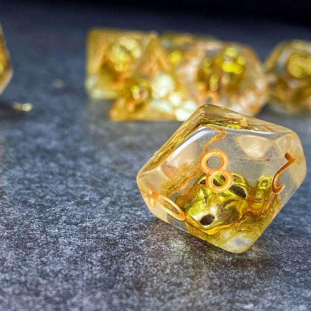 Sage's Familiars - Golden Skull Familiar Resin Polyhedral Dice Set image 34