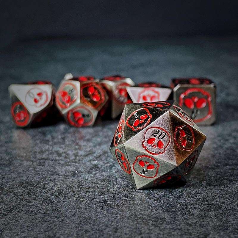Sage's Grim's Fortunes - Ancient Silver with Red Metal Polyhedral Dice Set image 1