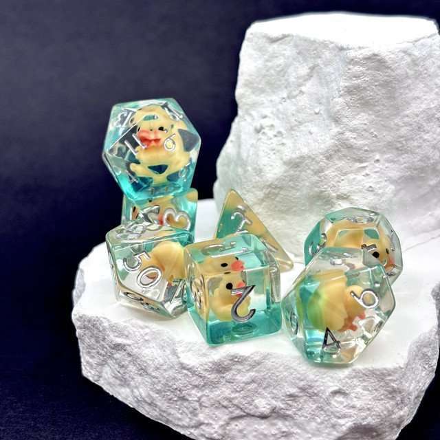 Sage's Yellow Duck Familiar Resin Polyhedral Dice Set image 5