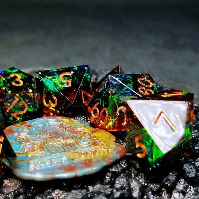 Sage's Enchanted Crystals Cola/Green/Blue Sharp Edge Resin Dice Set image 12
