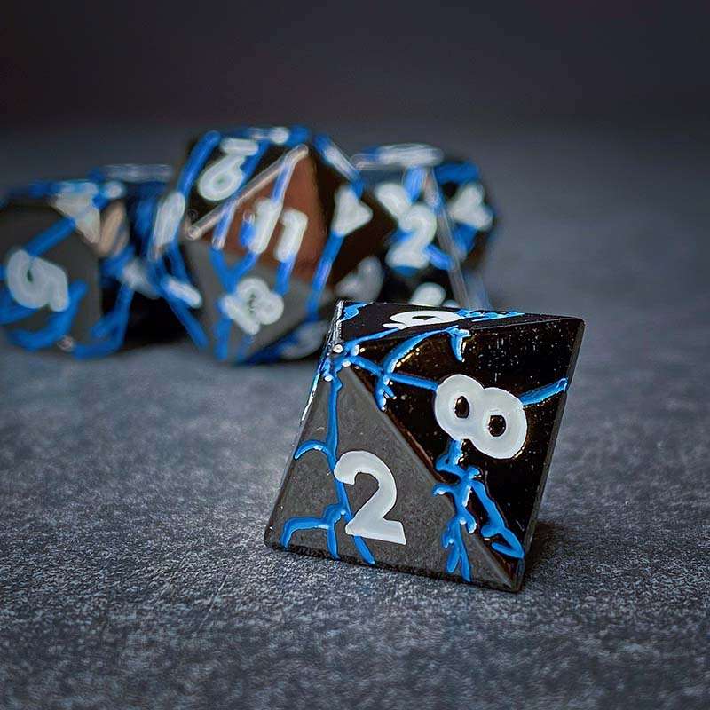 Sage's Relics of Antiquity - Dark Silver Blue Metal Polyhedral Dice Set image 6