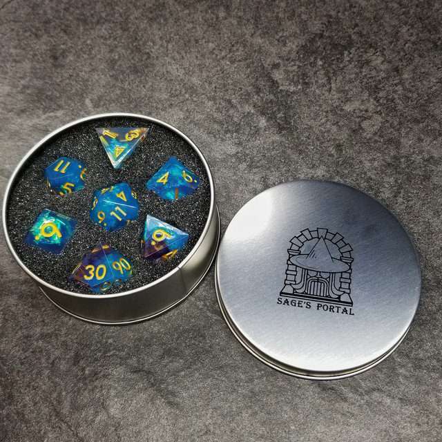 Sage's Enchanted Crystals Ice Blue Gold Ink Sharp Edge Resin Dice Set image 10