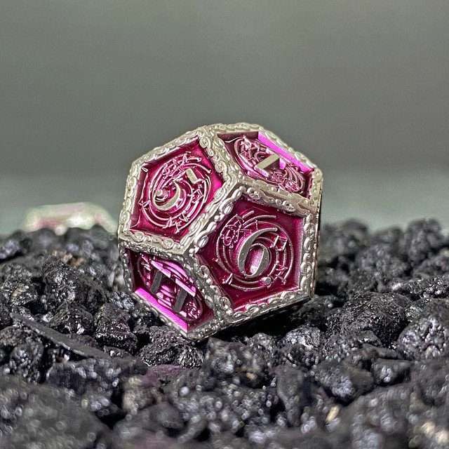 Sage's Anthems - Pearl Silver and Purple Metal Polyhedral Dice Set image 8