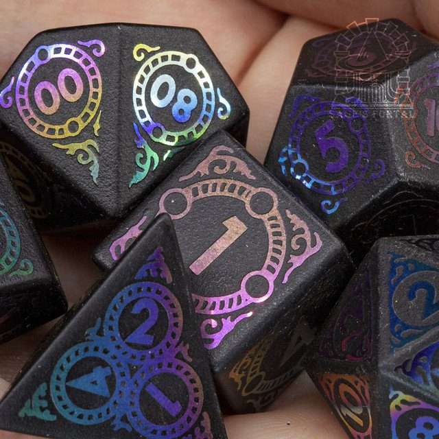 Sage's Glyphed Matte Black Gemstone Polyhedral Dice Set image 10