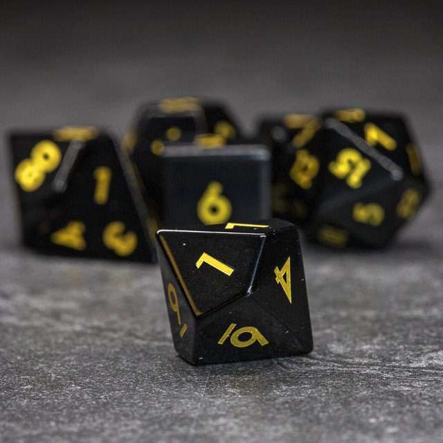 Sage's Treasures - Obsidian Gloss Finish Gold Ink Polyhedral Dice Set image 3