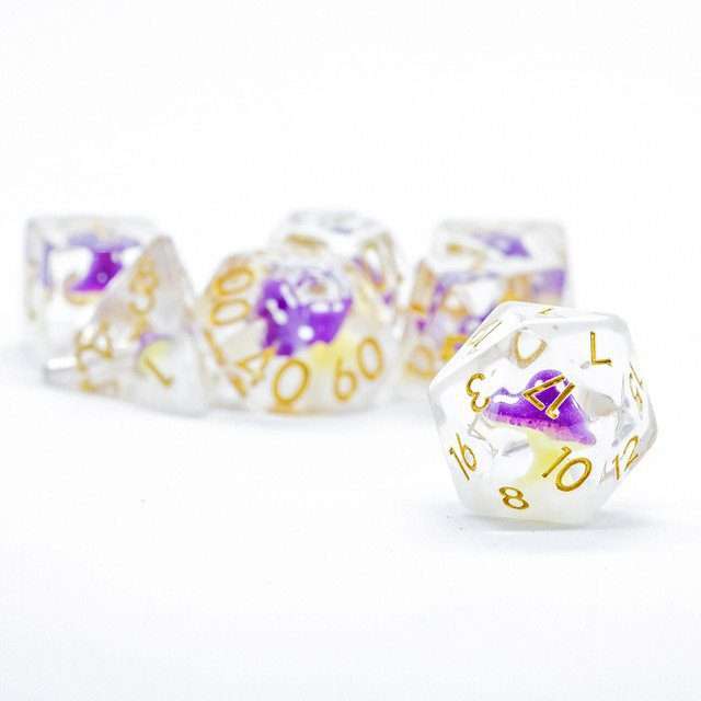 Sage's Familiars - Purple Magic Shrooms Resin Polyhedral Dice Set image 3