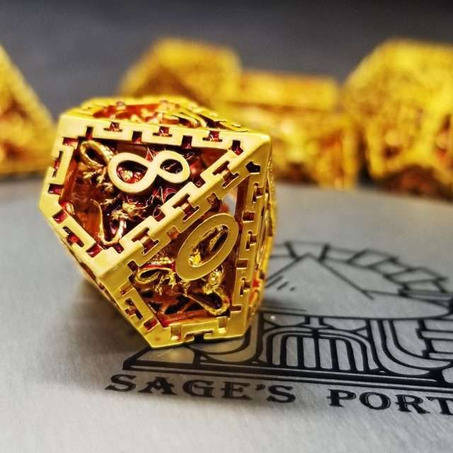 Sage's Dragonstones - Chained Noble Dragon Gold Hollow Metal Polyhedral Dice Set image 2