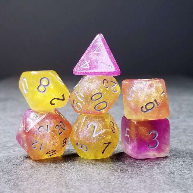Sage's Shards - Purple/Yellow Glitter Polyhedral Dice Set image 9