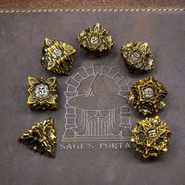 Sage's Deadly Lotus Autumn's Kiss Metal Polyhedral Dice Set image 8