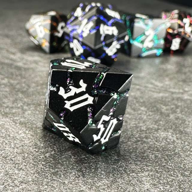 Sage's Warp Stones Matte Black Galaxy Metal Polyhedral Dice Set image 5