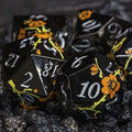 Sage's Petrified Flowers Black Orange/Yellow Flowers Metal Polyhedral Dice Set image 0