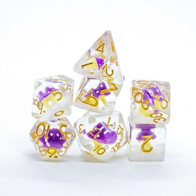 Sage's Familiars - Purple Magic Shrooms Resin Polyhedral Dice Set image 9