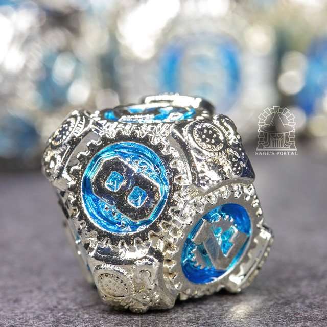 Sage's Artificer's Core Ocean Essence Metal Polyhedral Dice Set image 10
