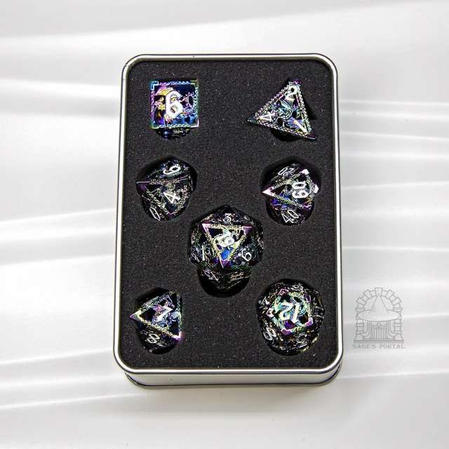 Sage's Dragonstones - Rainbow Noble Dragon Hollow Metal Polyhedral Dice Set image 8
