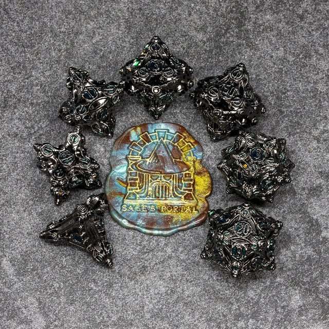 Sage’s Finials Midnight Glade Metal Polyhedral Dice Set image 10