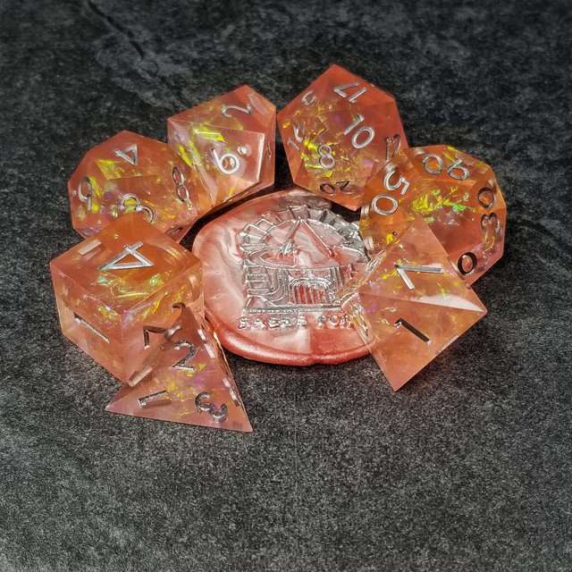 Sage's Enchanted Crystals Pink/Peach Silver Ink Sharp Edge Resin Dice Set image 33