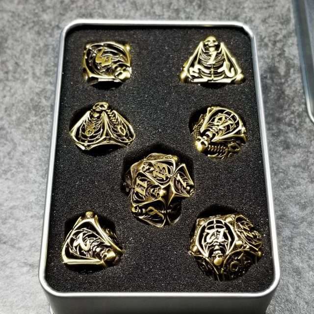 Sage's Macabre Bone Trinket Bronze Hollow Metal Polyhedral Dice Set image 12