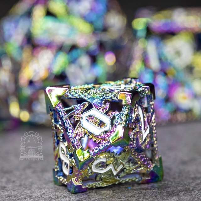 Sage's Dragonstones - Rainbow Noble Dragon Hollow Metal Polyhedral Dice Set image 9