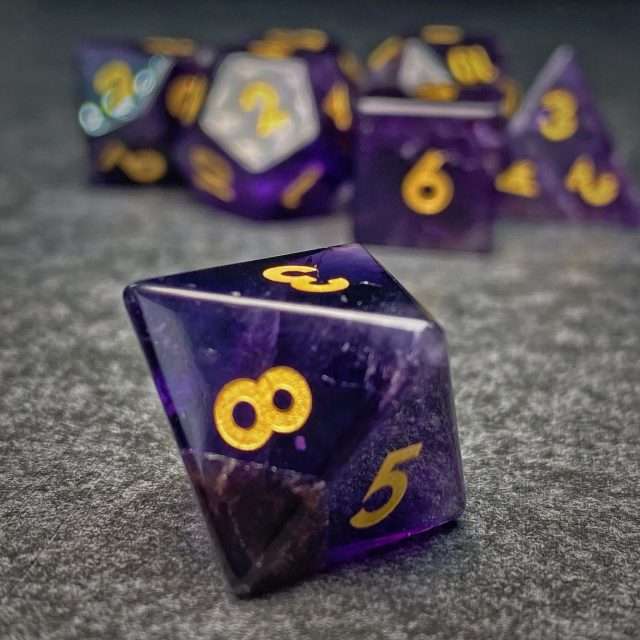 Sage's Treasures - Captured Nebula Amethyst Gemstone Polyhedral Dice Set image 5