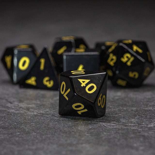 Sage's Treasures - Obsidian Gloss Finish Gold Ink Polyhedral Dice Set image 4