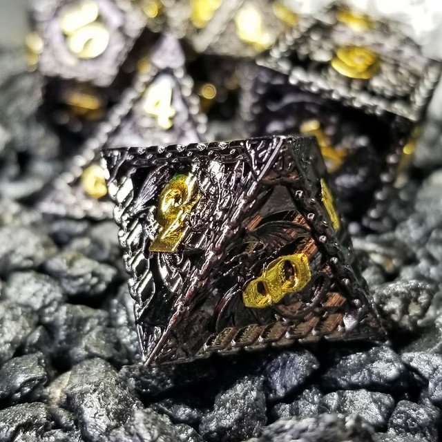 Sage's Dragonstones - Mystic Wyvern Black and Gold Metal Polyhedral Dice Set image 4