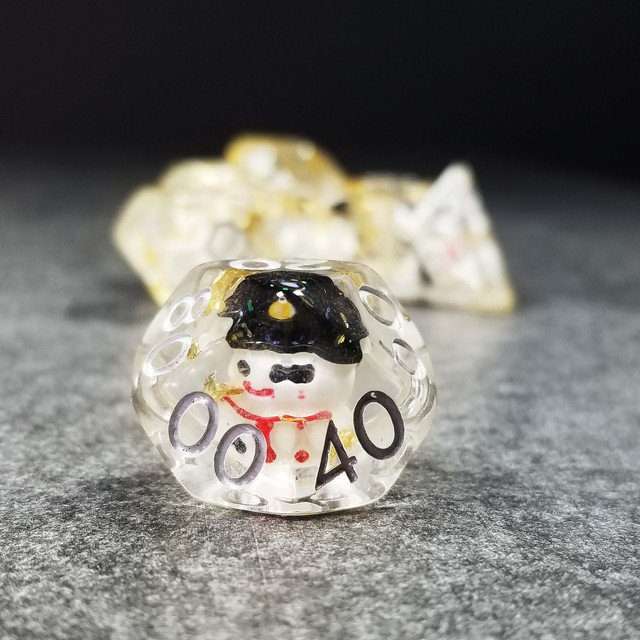 Sage's Familiars - Snowman Resin Silver Ink Polyhedral Dice Set image 25