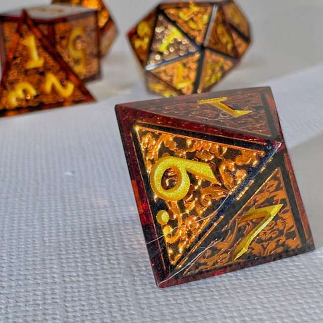 Sage's Arabesque Copper Sharp Edge Resin Dice Set image 3