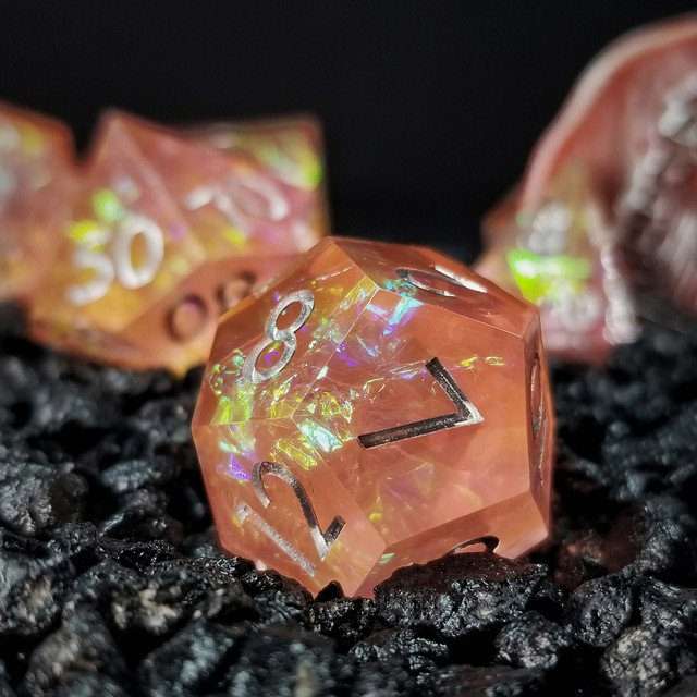Sage's Enchanted Crystals Pink/Peach Silver Ink Sharp Edge Resin Dice Set image 5