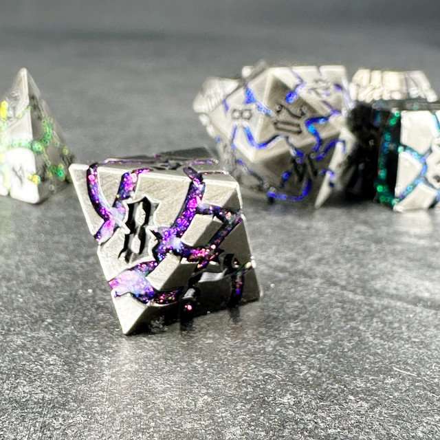 Sage's Warp Stones Antique Silver Galaxy Metal Polyhedral Dice Set image 6