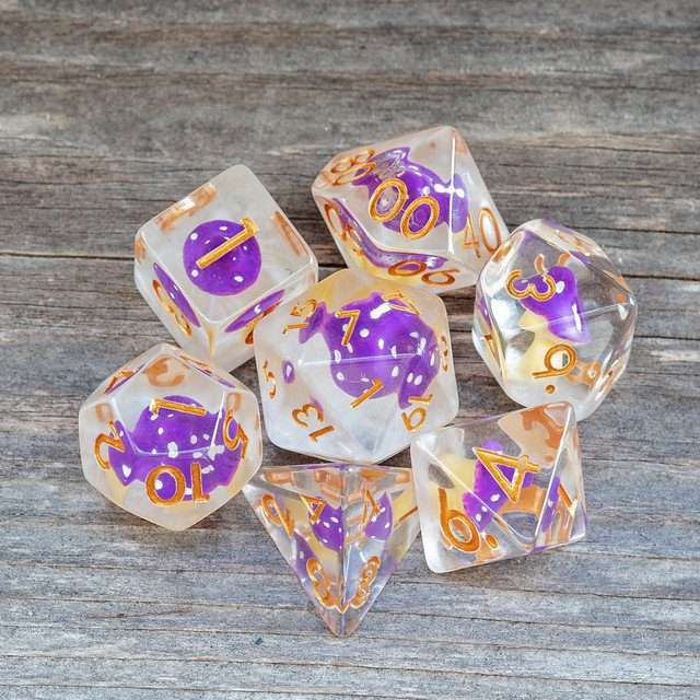 Sage's Familiars - Purple Magic Shrooms Resin Polyhedral Dice Set image 2