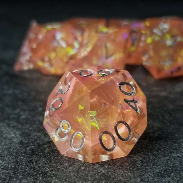 Sage's Enchanted Crystals Pink/Peach Silver Ink Sharp Edge Resin Dice Set image 19