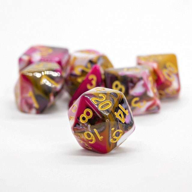 Sage's Stones - Red/Brown/White/Black Gold Ink Acrylic Polyhedral Dice Set image 9